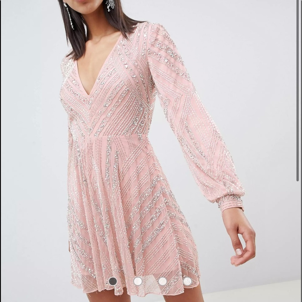 ASOS linear beaded skater dress with blouson sleeve